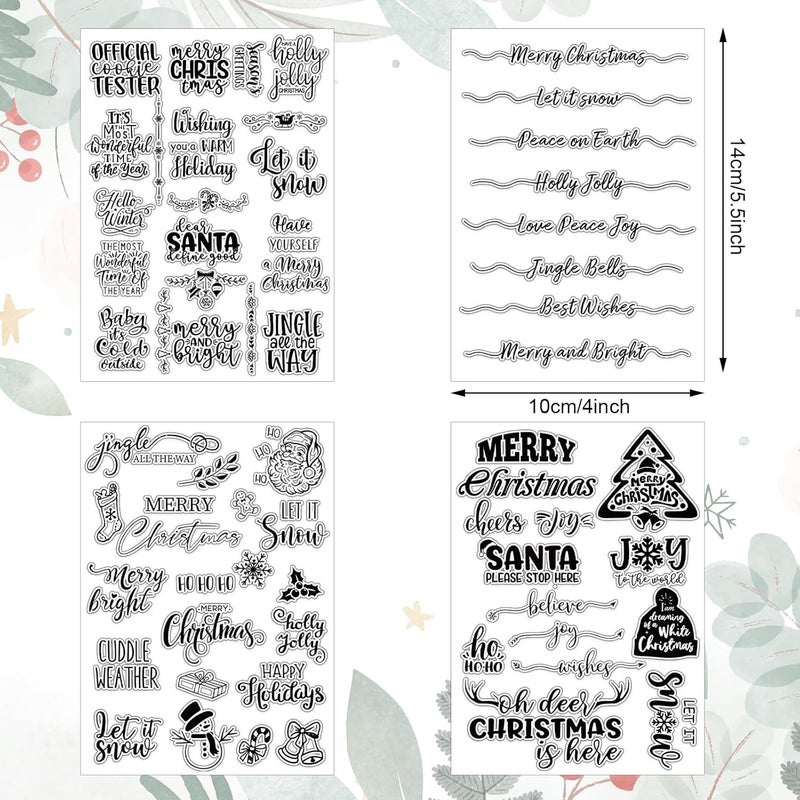 Whaline 4 Sheet Christmas Words Clear Stamps Greeting Words Santa Xmas Tree Pattern Silicone Transparent Stamps Border Stamp Cards for DIY Craft Card Making Scrapbooking Embossing Album Decor - Image 2